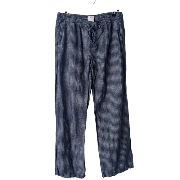Small Relaxed Linen Cotton Stripe Pants With Elastic Waist & Drawstring Wide Leg - Picture 2 of 8